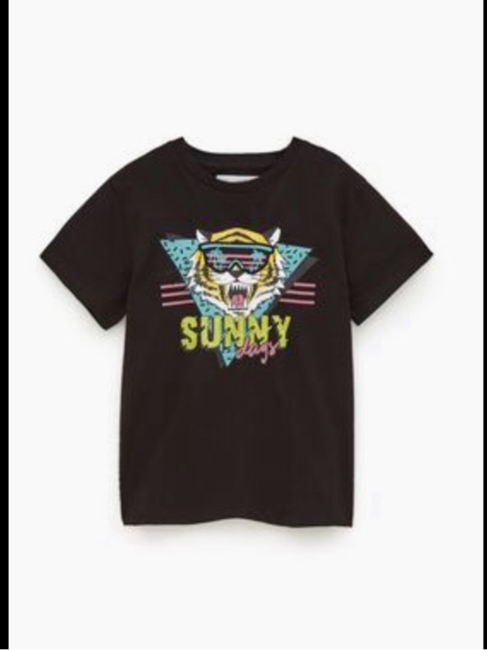Zara Black Graphic 'Sunny' Tee with Neon Tiger Print